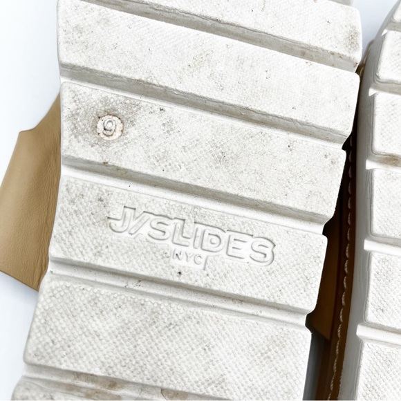 J Slides Baha Leather Chunky Platform Big Buckle Slide Tan Sandals Size 9 - Picture 6 of 8